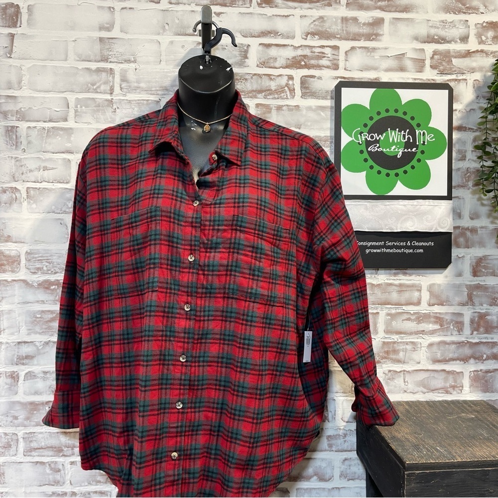 Old navy boyfriend fit Plaid Red and Green Shirt 2X
